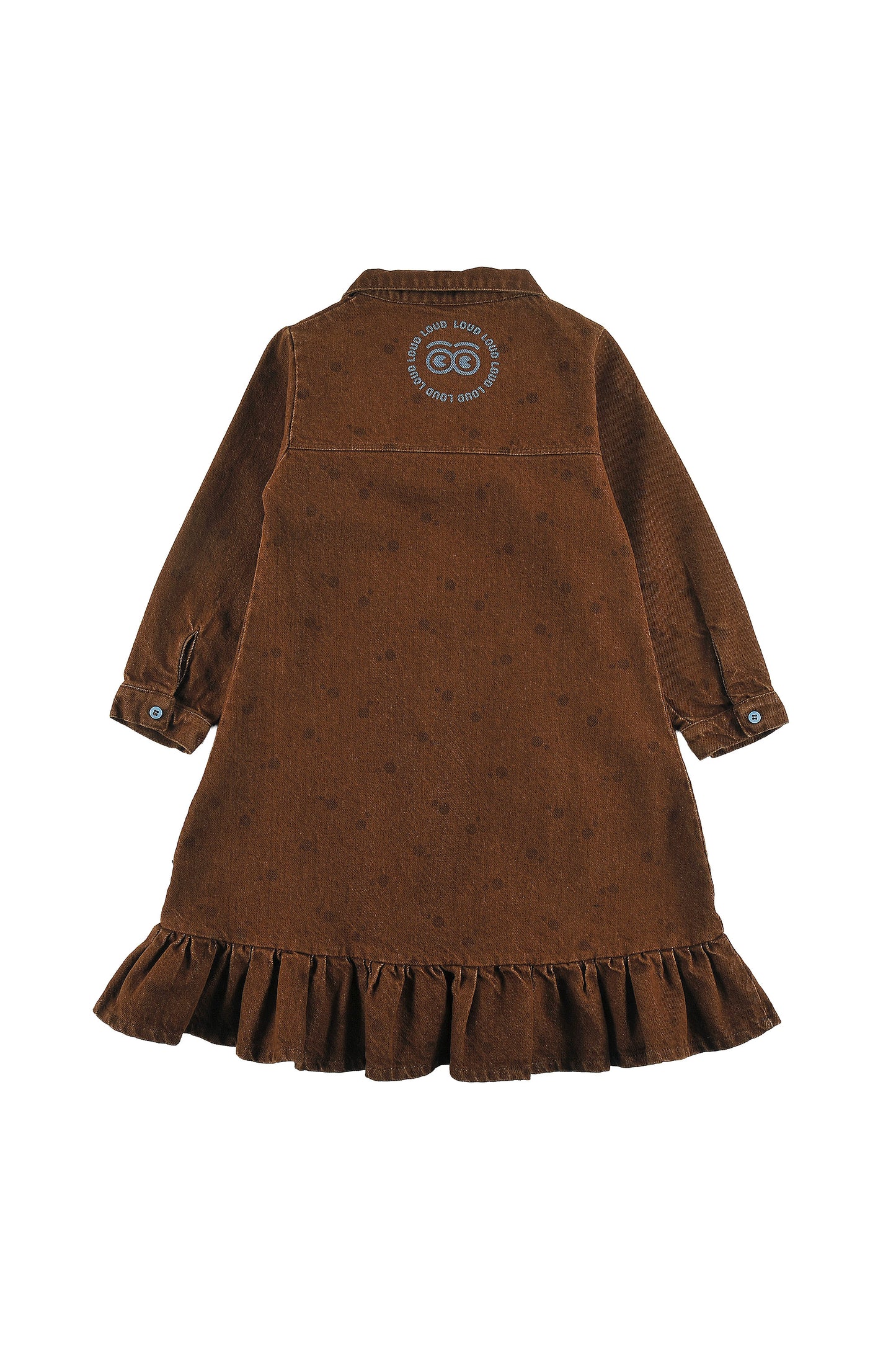 SPEED - CHOCO POLKADOT DRESS loose fit, buttoned front, circle LOUD eyes logo print