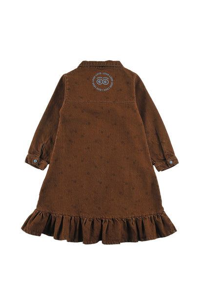 SPEED - CHOCO POLKADOT DRESS loose fit, buttoned front, circle LOUD eyes logo print