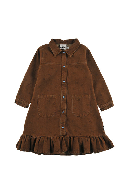 SPEED - CHOCO POLKADOT DRESS loose fit, buttoned front, circle LOUD eyes logo print