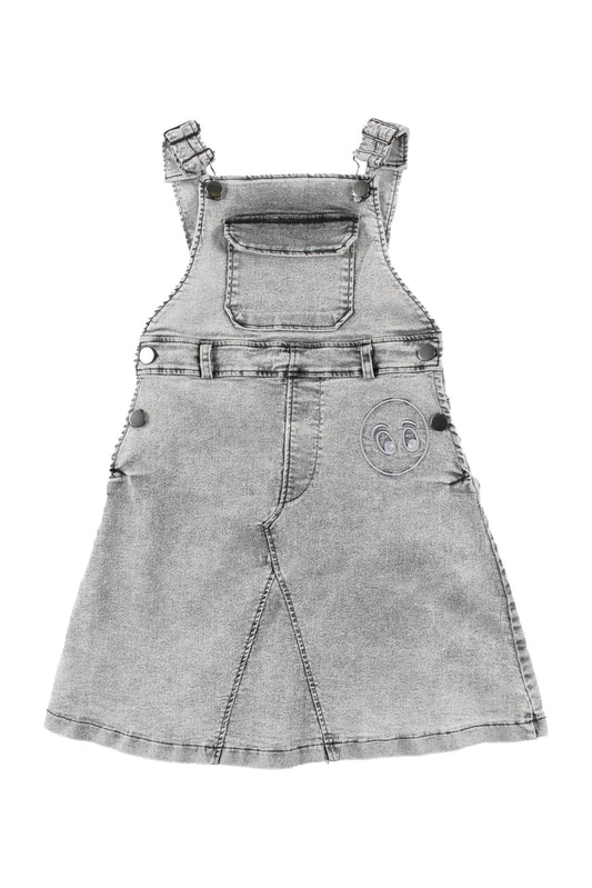 LOYAL - Light Grey Washed Dungaree Dress Front Pocket