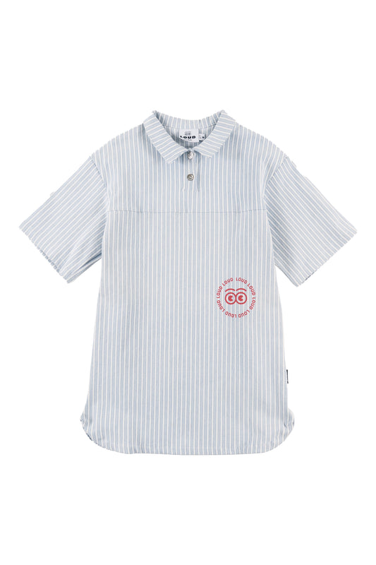 AUGUSTA - Mid Blue Stripe Dress Relaxed Fit Drop Shoulder (SAMPLE)