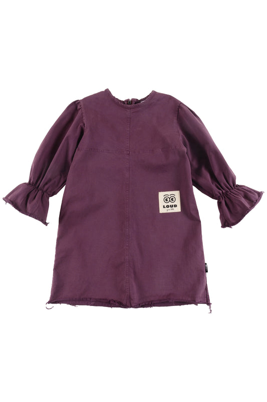 FREEDOM - Grape Wine Stone Wash Dress Puff Sleeve