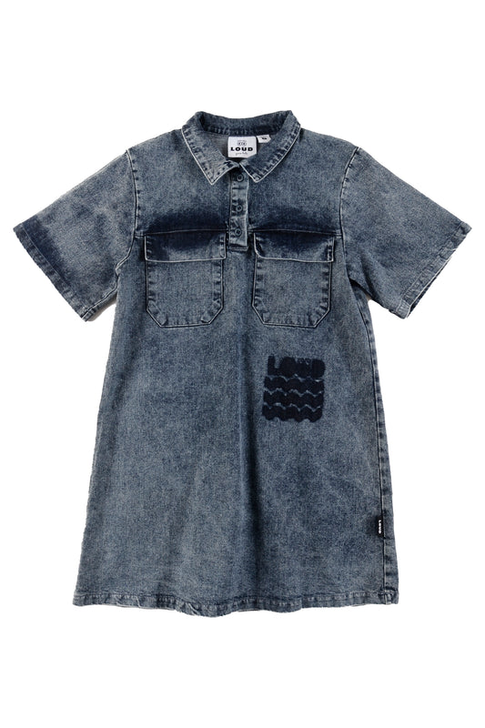 SOLE - Mid Blue Stoned Washed Dress Front Pockets