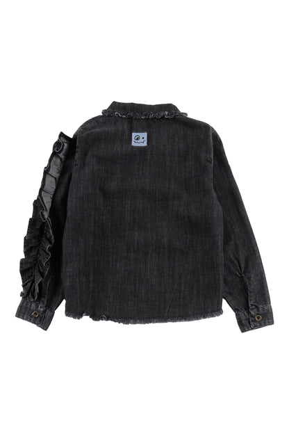 TREASURE - Black Acid Wash Shirt Ruffle Sleeve