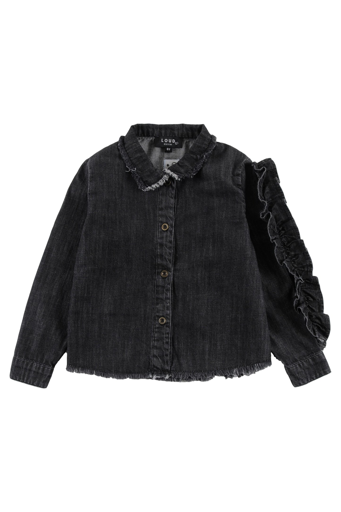 TREASURE - Black Acid Wash Shirt Ruffle Sleeve