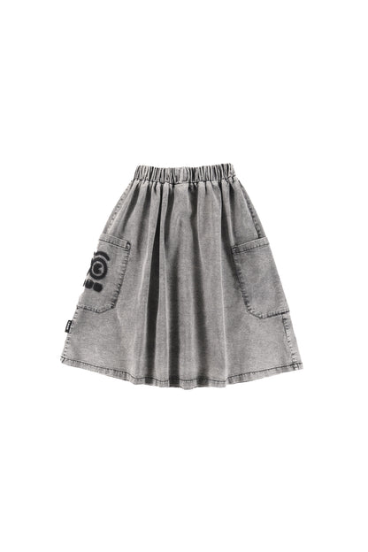 TIME - Light Grey Stone Wash Skirt Midi