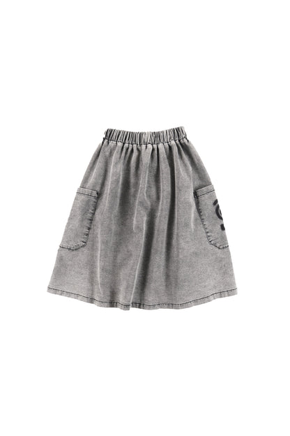 TIME - Light Grey Stone Wash Skirt Midi