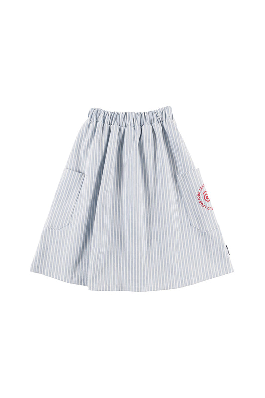 POLANDA - Mid Blue Stripe Skirt Midi Elastic Waist