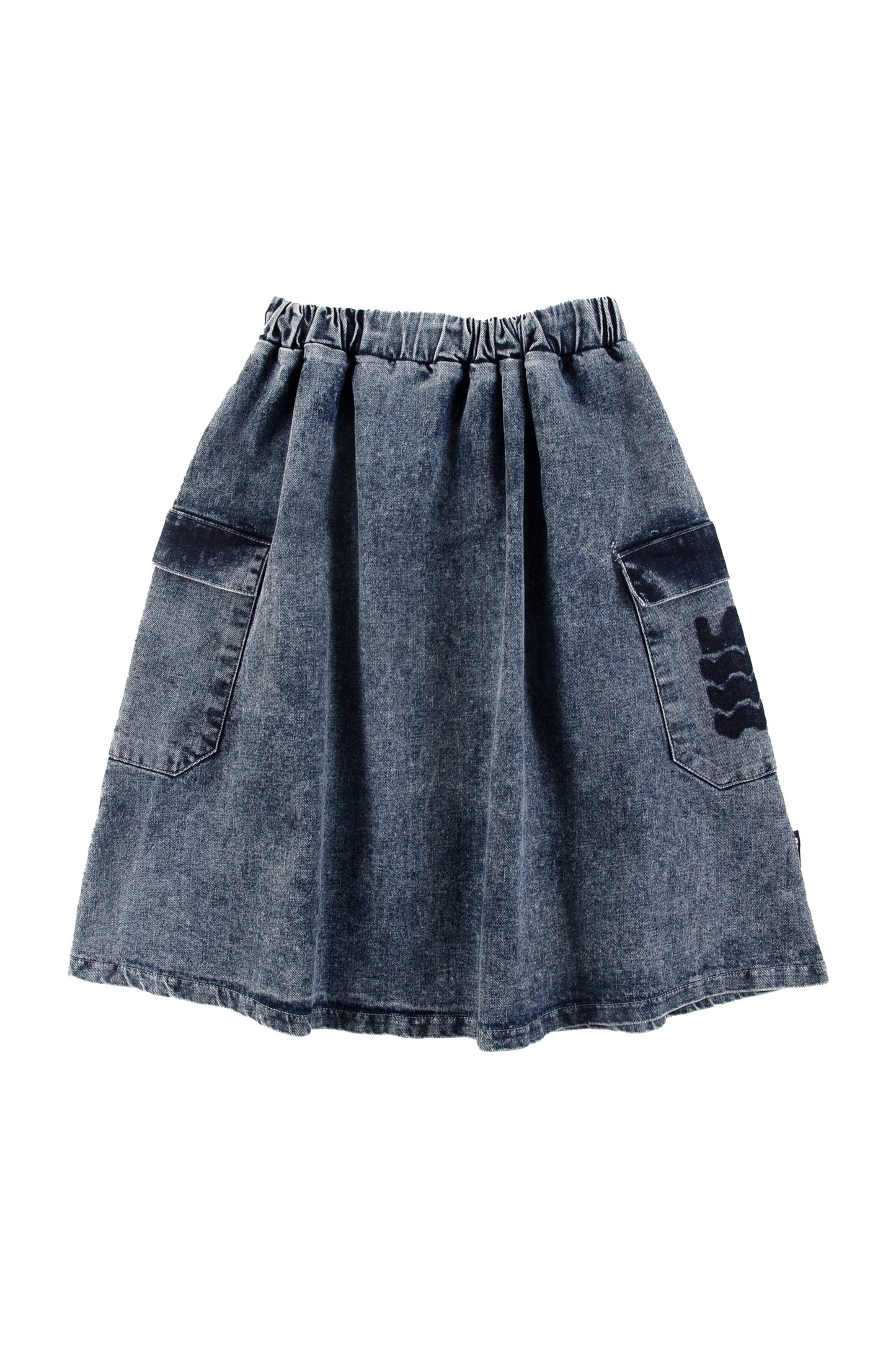 AMICI - Mid Blue Stoned Washed Denim Skirt Midi Pockets