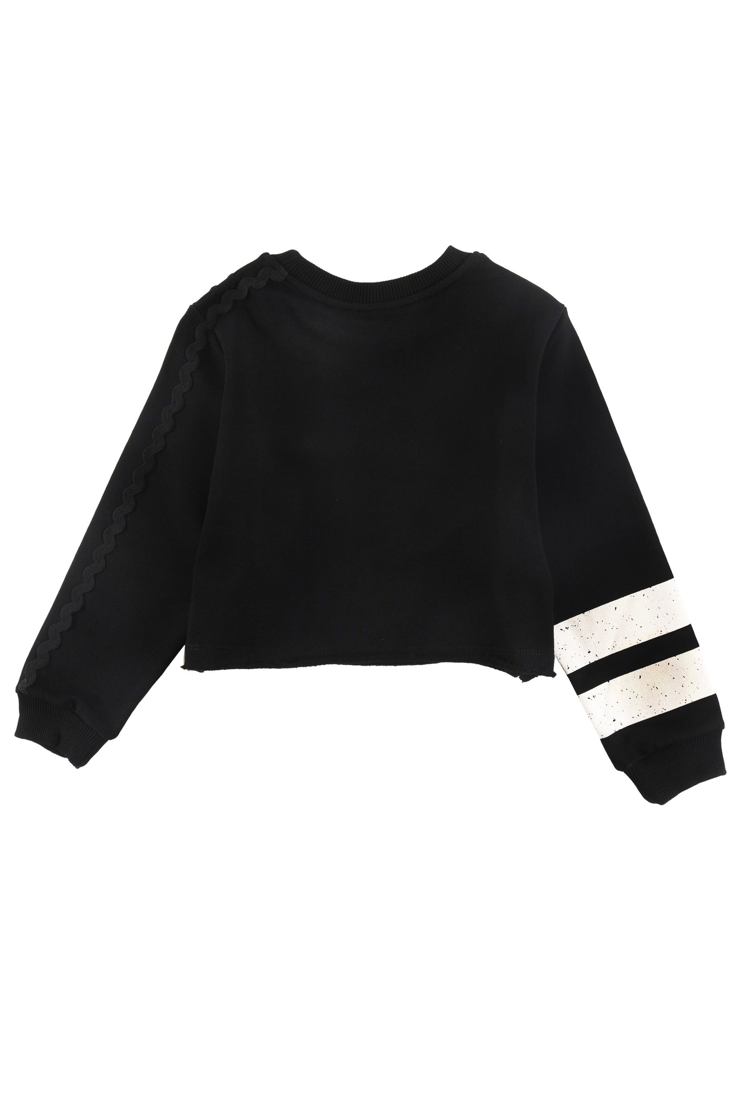 FUN - Black Sweater Cropped Stripe Sleeve & Ric Rac
