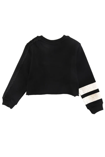 FUN - Black Sweater Cropped Stripe Sleeve & Ric Rac