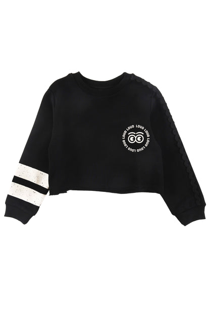 FUN - Black Sweater Cropped Stripe Sleeve & Ric Rac