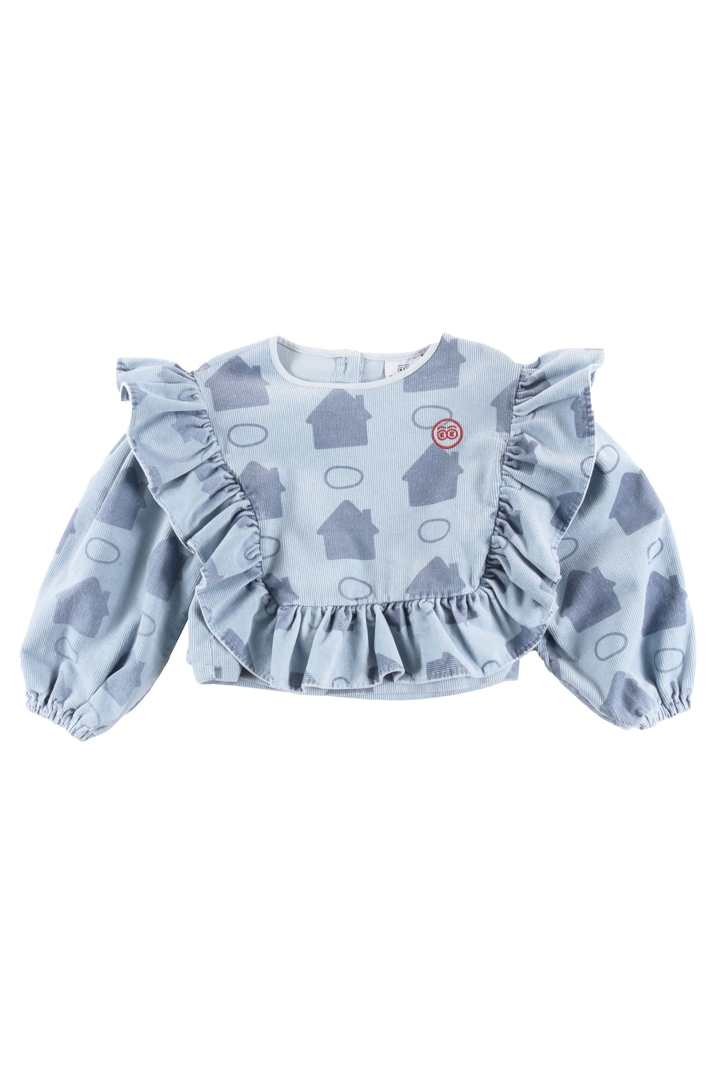 CARE - Sky Blue Houses AOP Top Ruffles (Sample)
