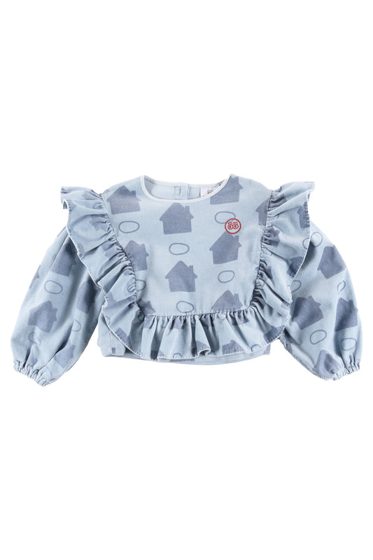 CARE - Sky Blue Houses AOP Top Ruffles (Sample)
