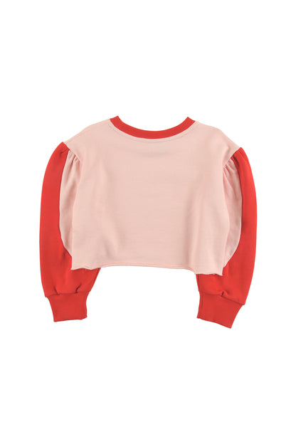 SPA - ORCHID PINK/RED SWEATER crop loose fit, sleeve colour block, LOUD eyes logo print contrast