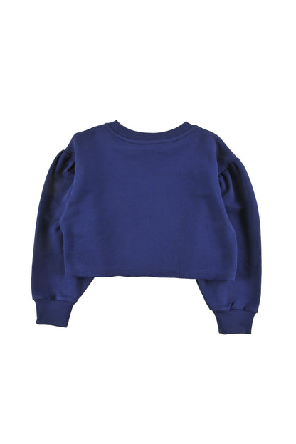 NATURE - BLUE NAVY CROP SWEATER loose fit drop shoulder FLOWER print LOUD