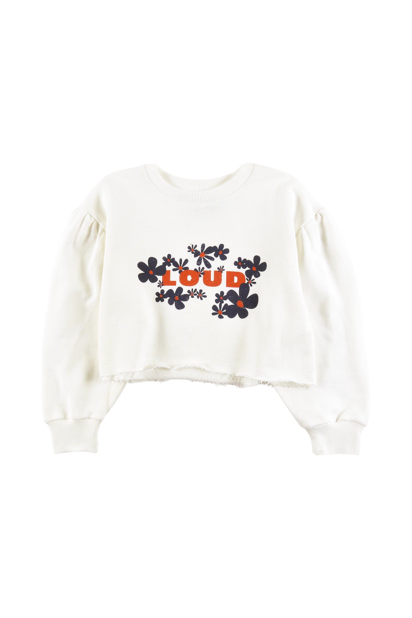 NATURE - OFF WHITE CROP SWEATER loose fit drop shoulder FLOWER print LOUD