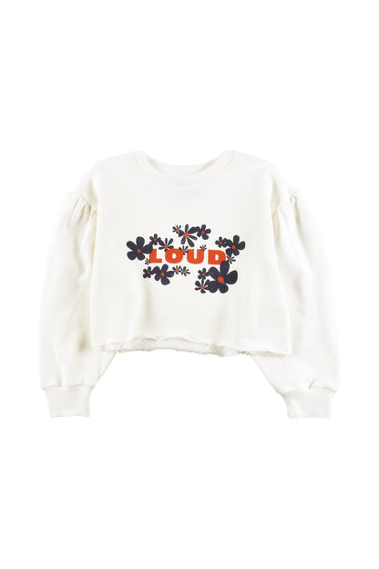 NATURE - OFF WHITE CROP SWEATER loose fit drop shoulder FLOWER print LOUD