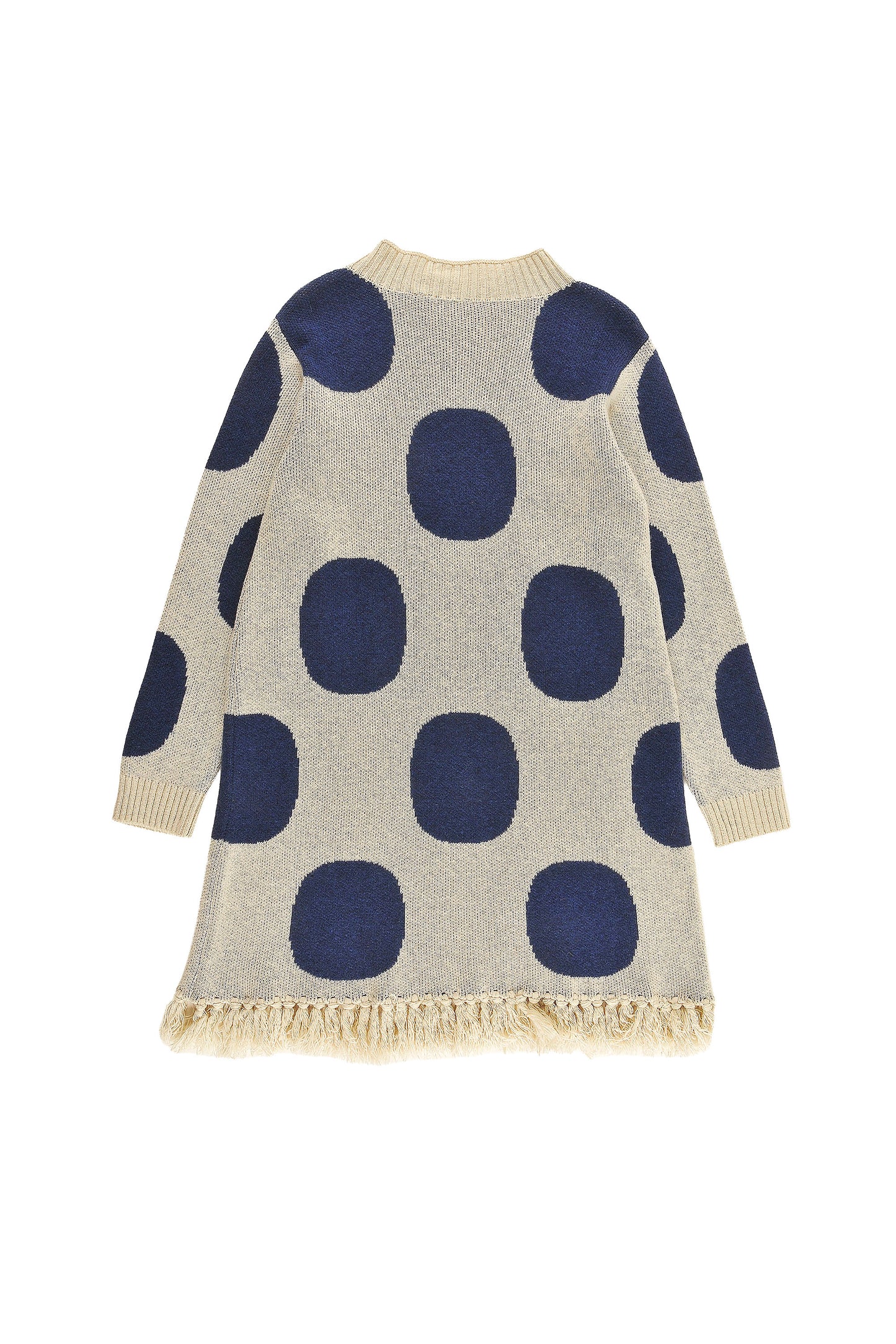 FRESH - POLKADOTS JAQUARD DRESS relaxed fit, fringes bottom