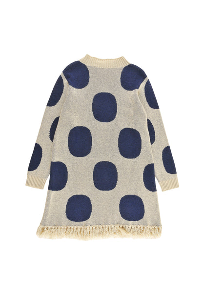 FRESH - POLKADOTS JAQUARD DRESS relaxed fit, fringes bottom