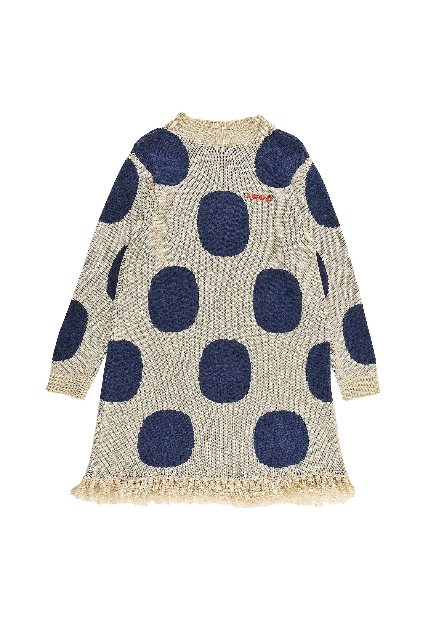 FRESH - POLKADOTS JAQUARD DRESS relaxed fit, fringes bottom