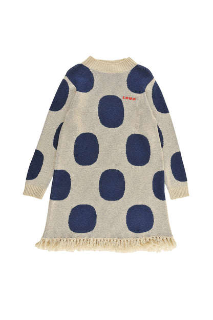 FRESH - POLKADOTS JAQUARD DRESS relaxed fit, fringes bottom