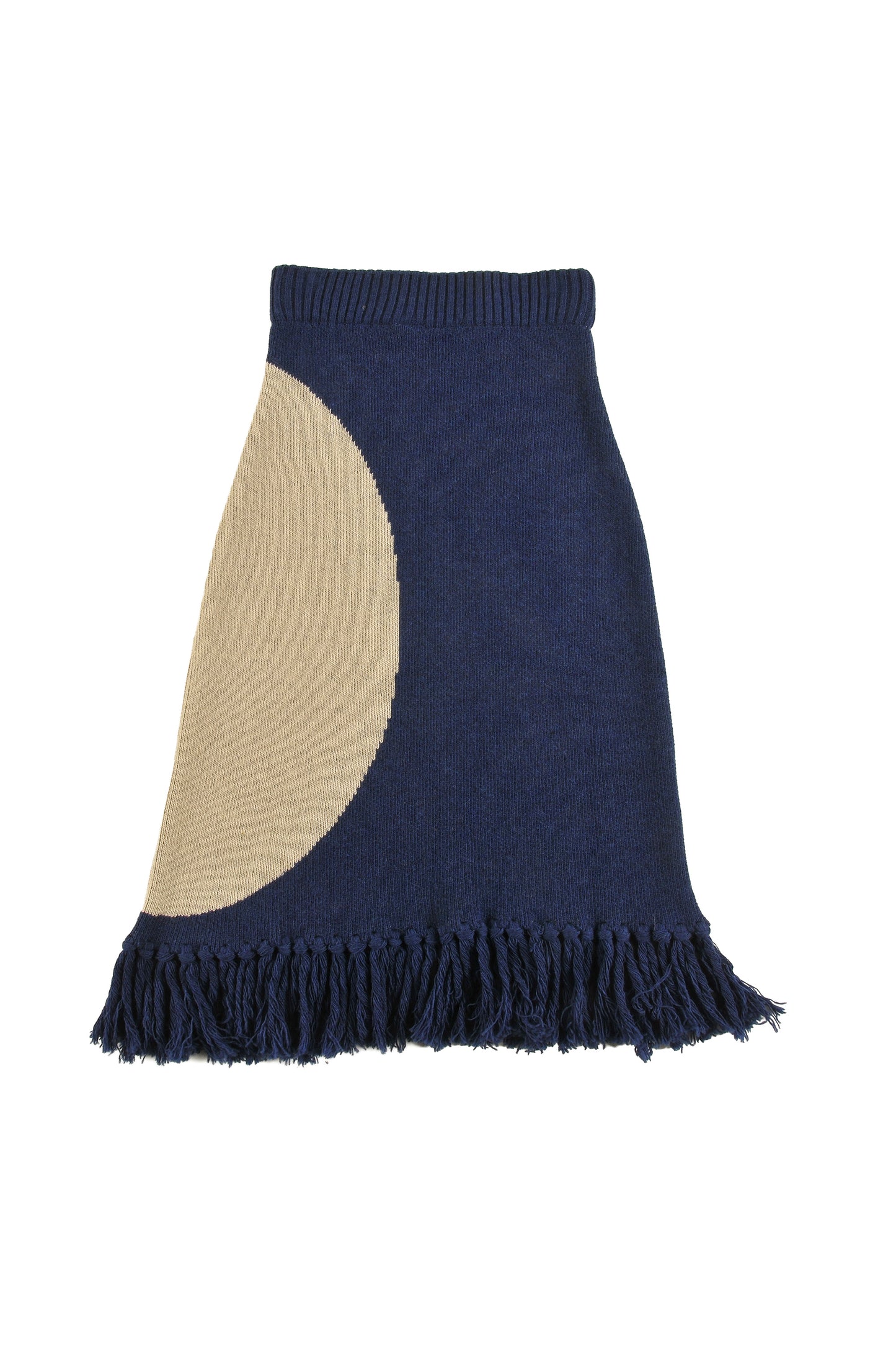 AIR - ABSTRACT AOP SKIRT knee length, fringes bottom, semi circle motif