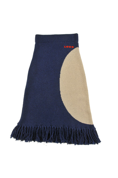AIR - ABSTRACT AOP SKIRT knee length, fringes bottom, semi circle motif