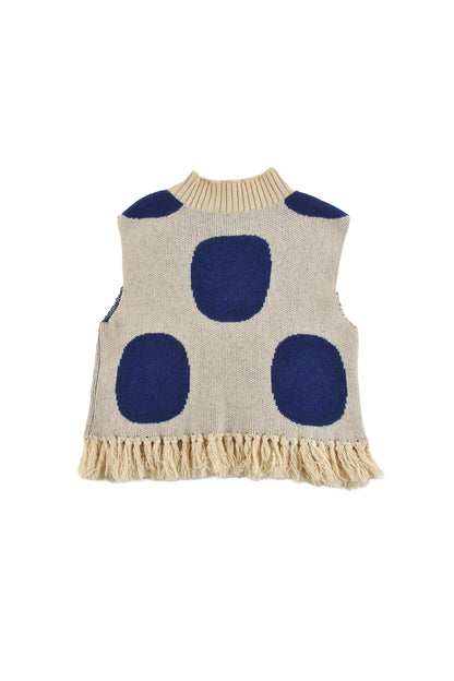 KLOSTERS - POLKADOTS JAQUARD TOP sleeveless, relaxed fit, bottom fringes