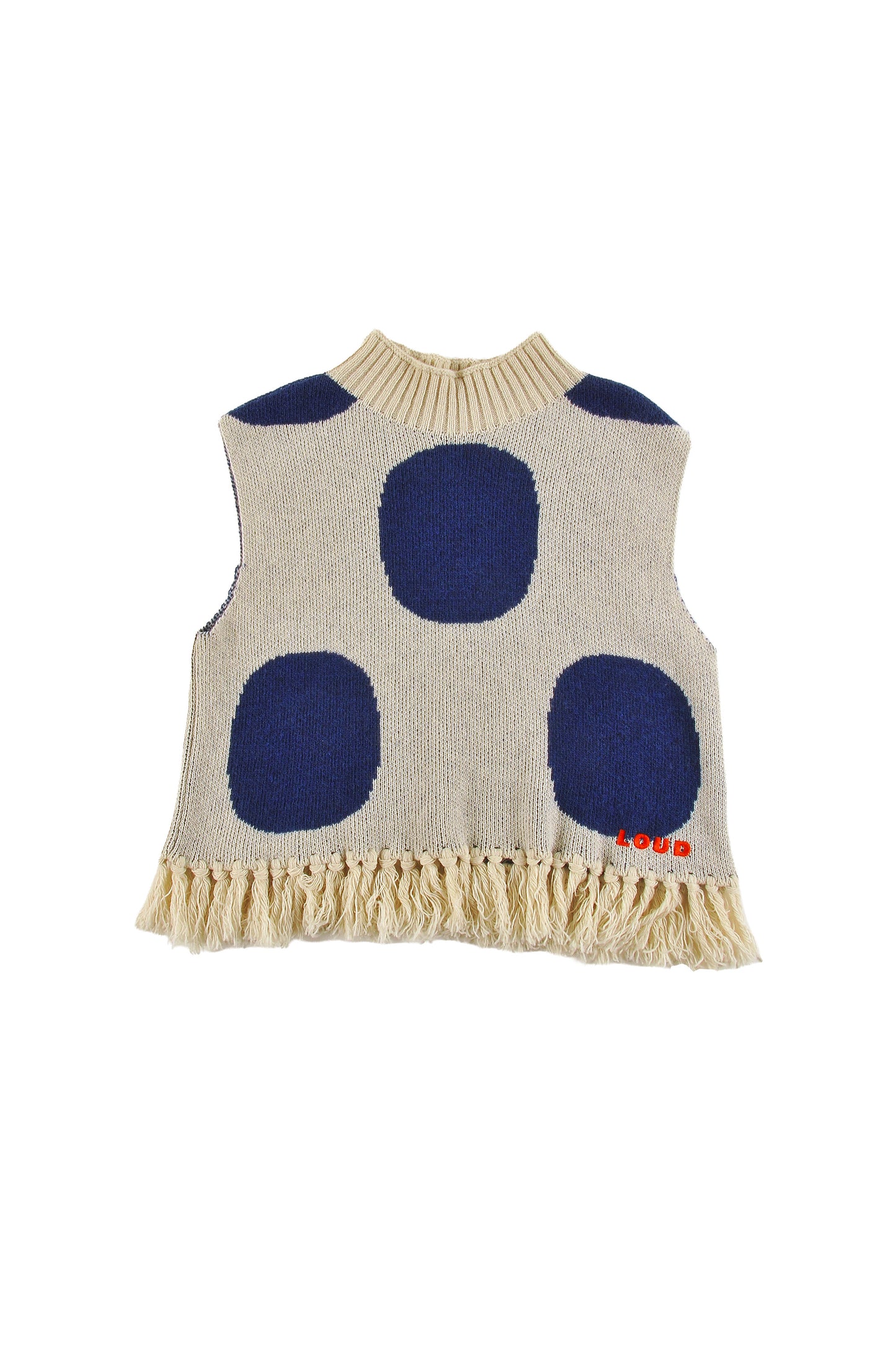 KLOSTERS - POLKADOTS JAQUARD TOP sleeveless, relaxed fit, bottom fringes