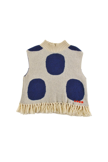 KLOSTERS - POLKADOTS JAQUARD TOP sleeveless, relaxed fit, bottom fringes