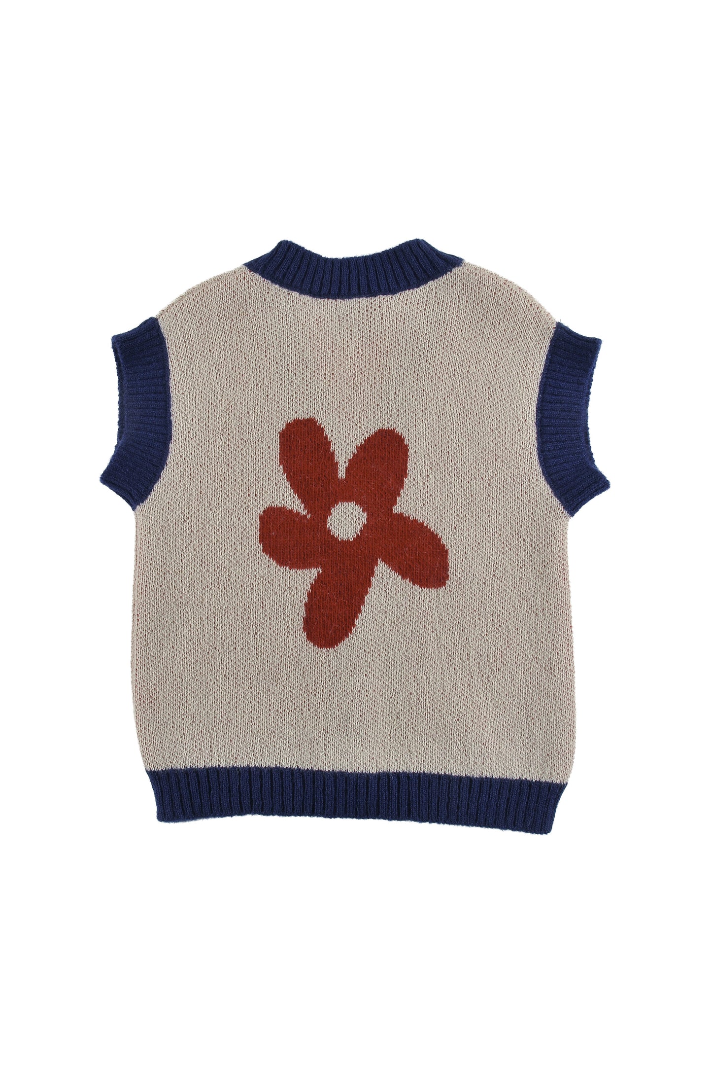 CHAMONIX - Sand/Red/Navy VEST relaxed fit, buttoned front, FLOWER motif front/back
