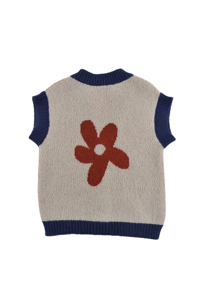 CHAMONIX - Sand/Red/Navy VEST relaxed fit, buttoned front, FLOWER motif front/back