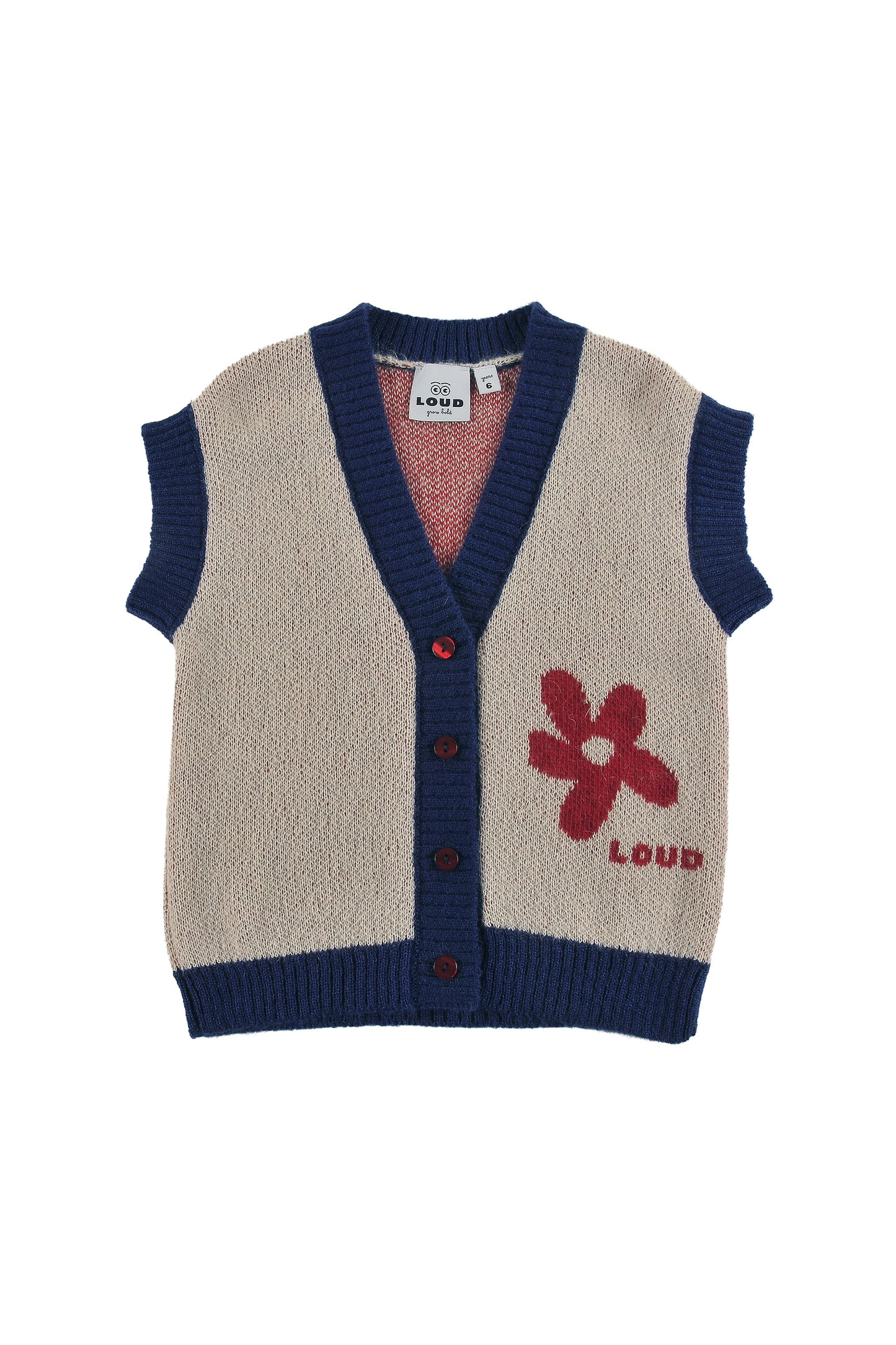 CHAMONIX - Sand/Red/Navy VEST relaxed fit, buttoned front, FLOWER motif front/back