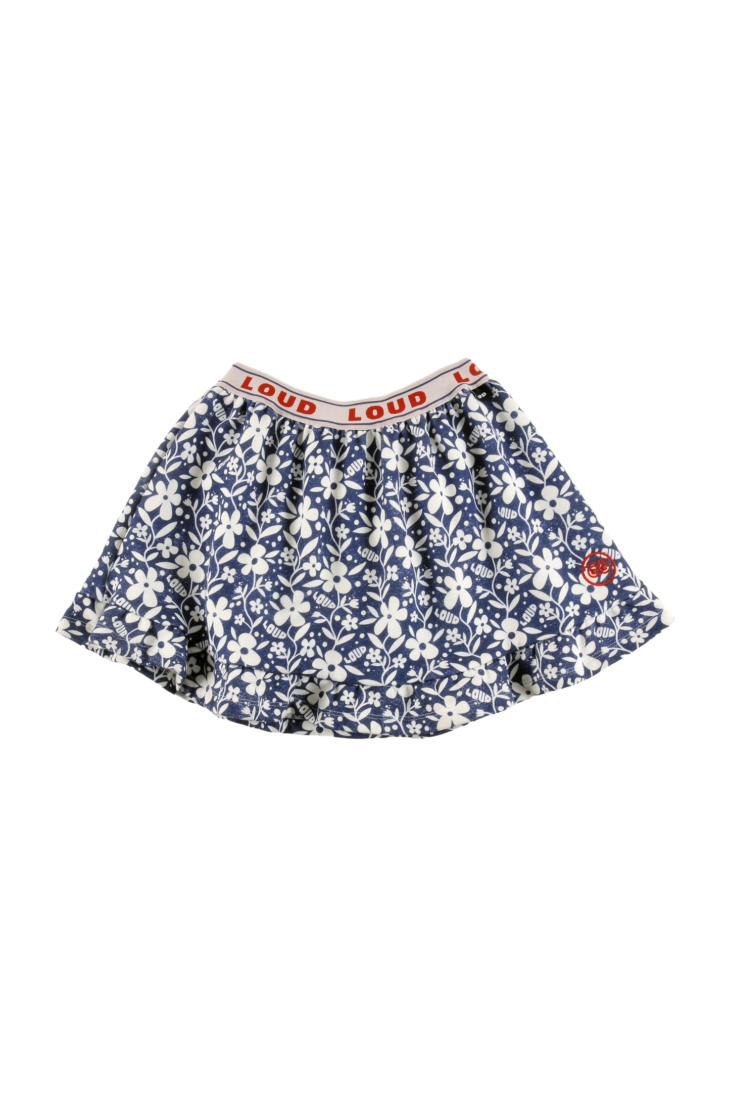 LODGE - Flower AOP MINI SKIRT ruffle bottom, LOUD elastic waist