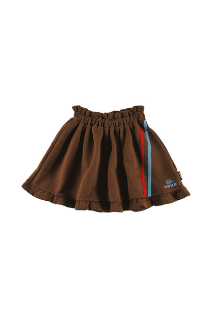 PASS - FONDUE FUDGE MINI SKIRT elasticated waist, ruffle bottom contrast, 2 tone stripe cotton tape