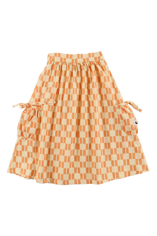 VENTO - Check Vanilla/Papaya Skirt Midi