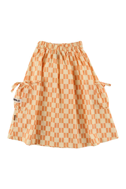 VENTO - Check Vanilla/Papaya Skirt Midi