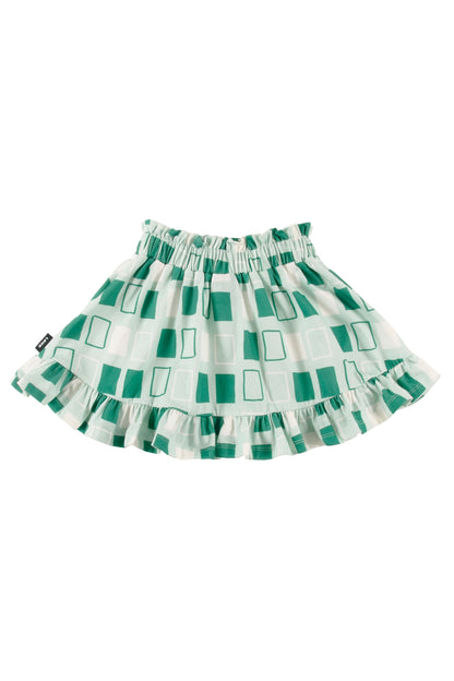 COOKIE - Abstract Check AOP Mini Skirt Elasticated Waist (SAMPLE)