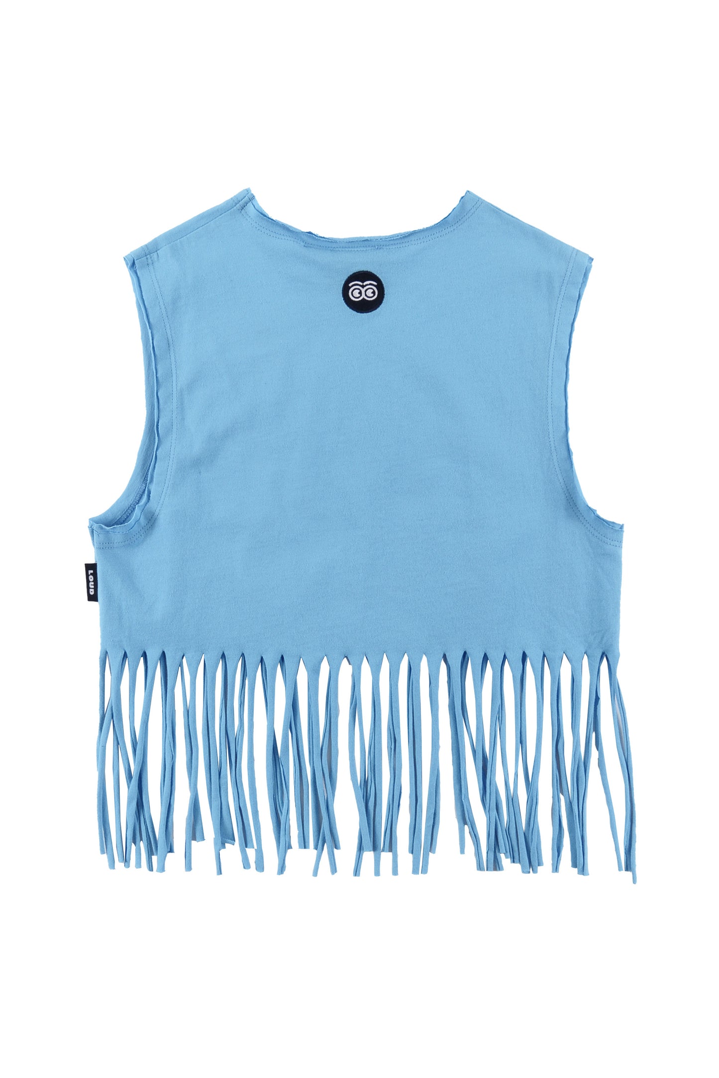 AMORE - Cyan Blue/Blue Print Top Crop Fringes