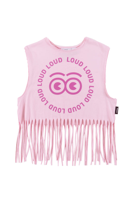 AMORE - Soft Pink/Rose Print Top Crop Fringes