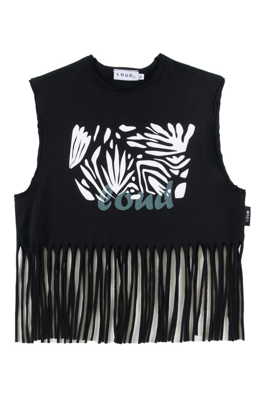 HAU’OLI - Black Crop Top Fringes