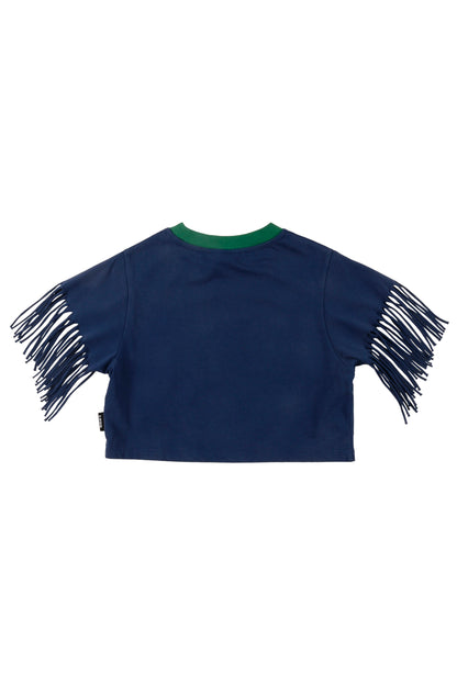 SOLARO - Navy Washed T-Shirt Cropped Fringes Sleeves (SAMPLE)
