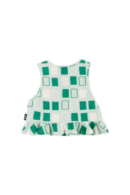 PISTACHIO - Abstract Check AOP Top Vest Buttoned Front (SAMPLE)