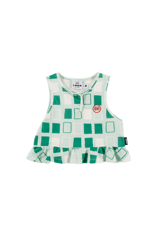 PISTACHIO - Abstract Check AOP Top Vest Buttoned Front (SAMPLE)