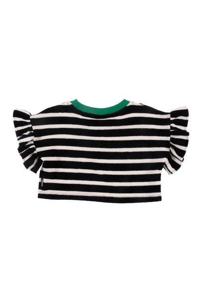 FRAPPE' - Anthracite Stripe Crop Top Loose Fit Ruffle Armhole (SAMPLE)