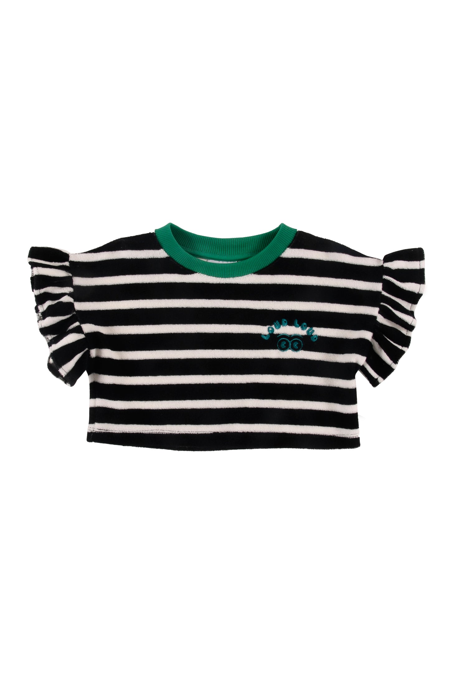 FRAPPE' - Anthracite Stripe Crop Top Loose Fit Ruffle Armhole (SAMPLE)