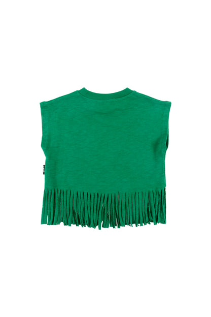 CETRELLA - Green T-Shirt Loose Fit Fringes Bottom (SAMPLE)