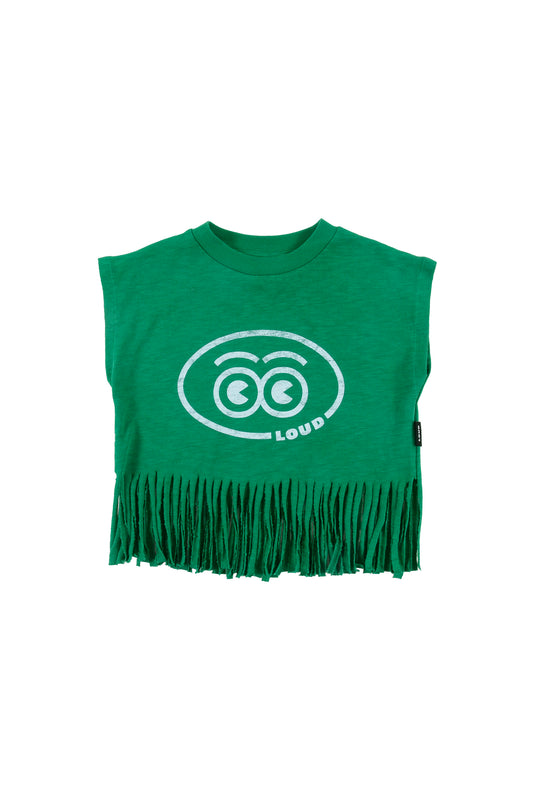 CETRELLA - Green T-Shirt Loose Fit Fringes Bottom (SAMPLE)