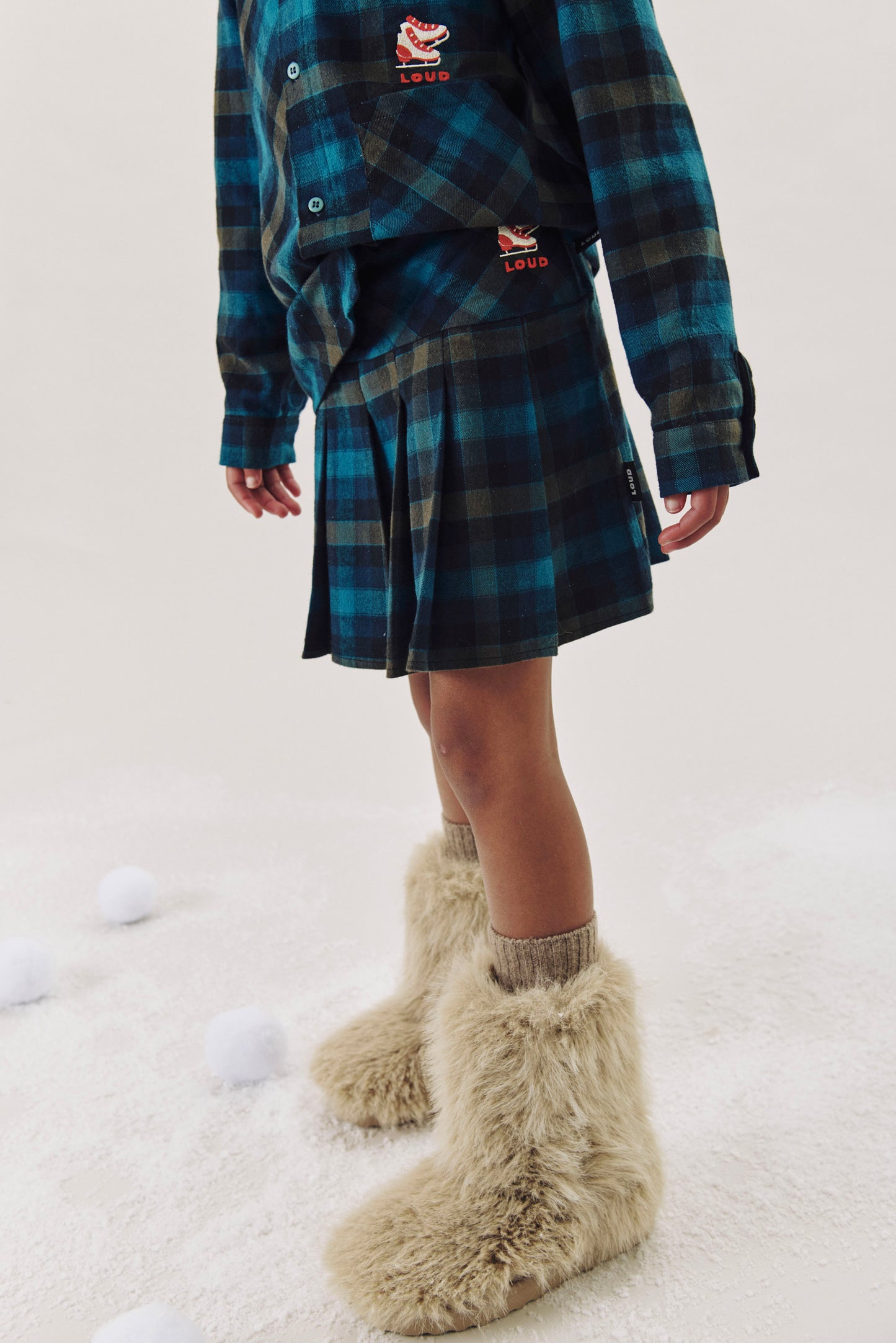 GOGGLES - CHECK MINI SKIRT yoke and pleats, Ice Skate embroidery motif